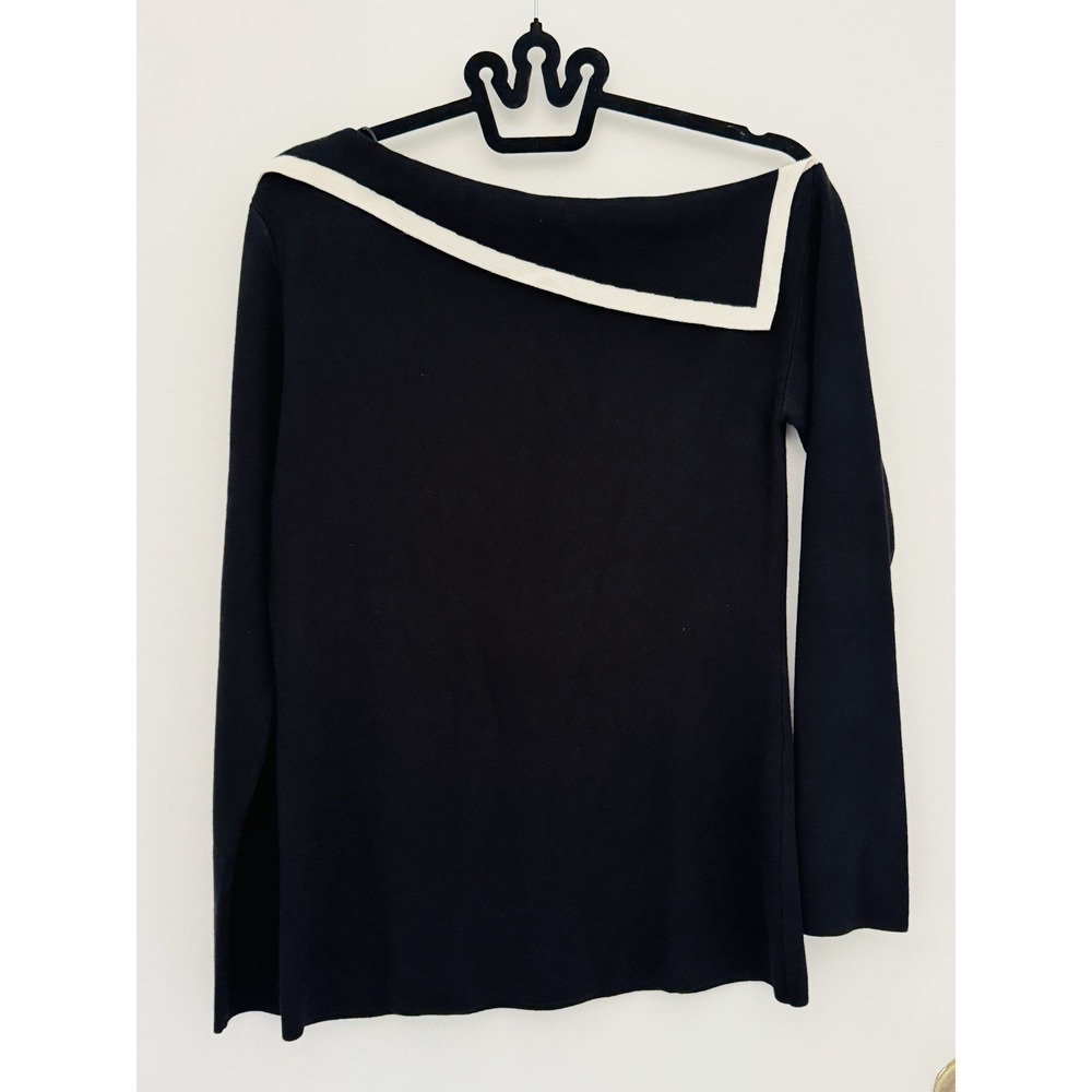 INC International Concepts Womens XL Black White Asymmetrical Neck Sweater Top